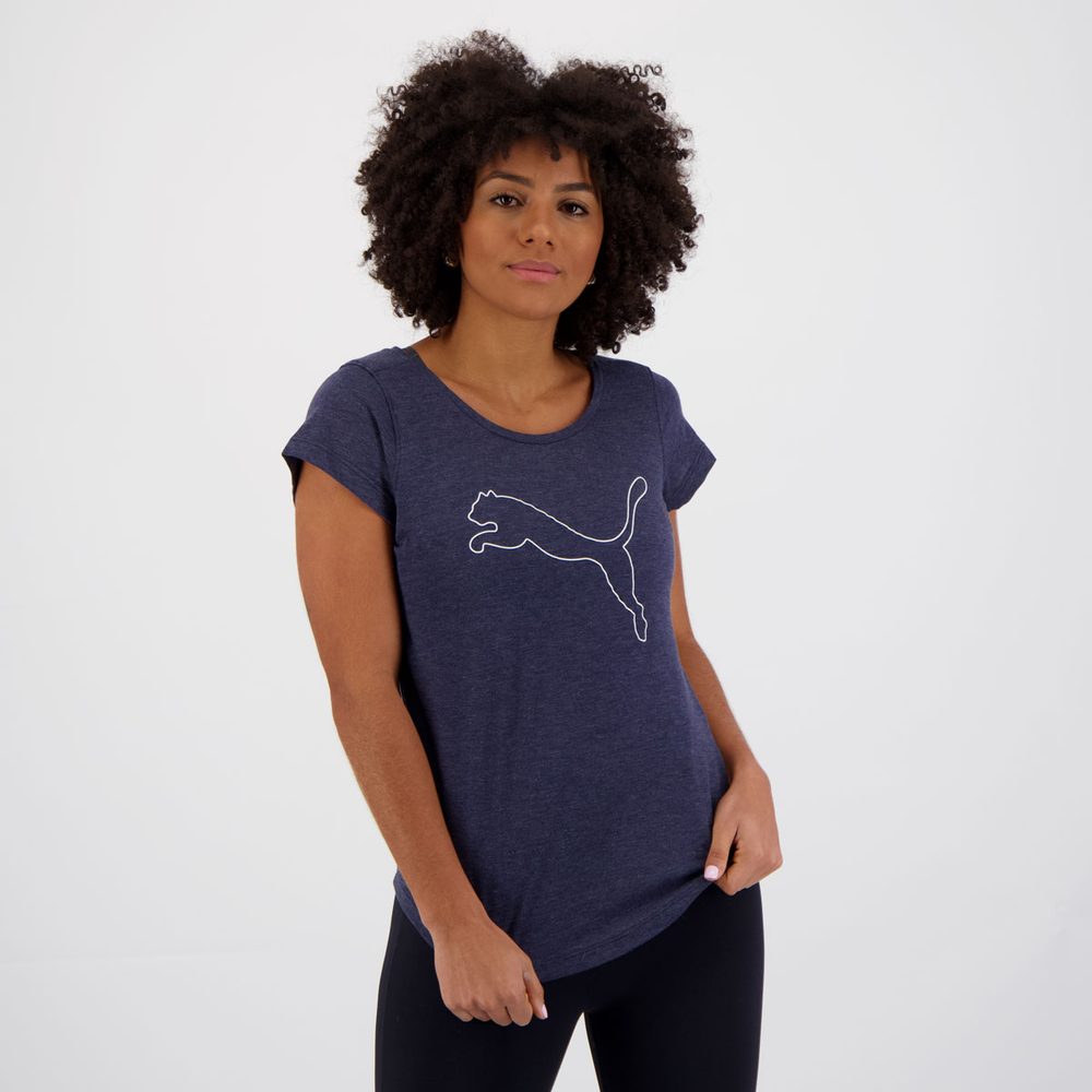 Camiseta Puma Performance Heather Cat Feminina Marinho Camiseta Puma Performance Heather Cat Feminina Marinho