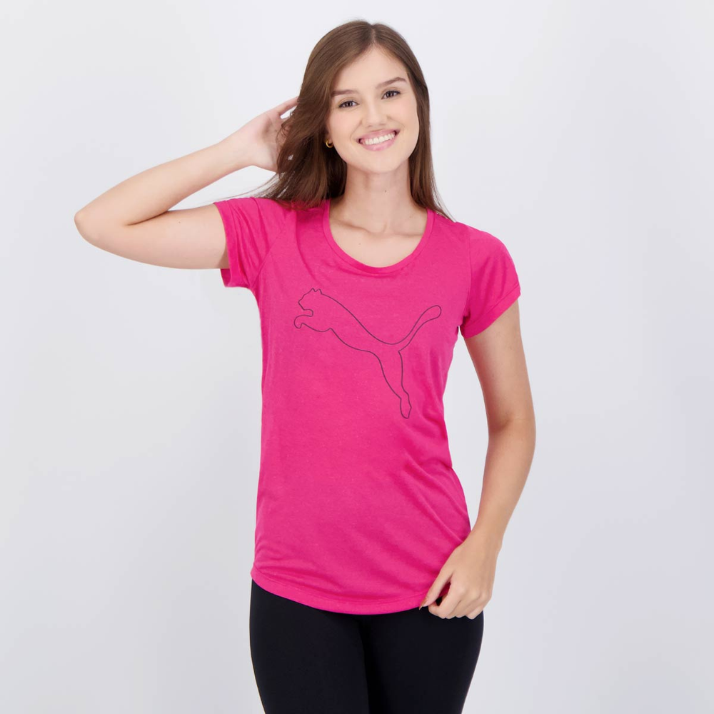 Camiseta Puma Performance Heather Cat Logo Feminina Rosa Camiseta Puma Performance Heather Cat Logo Feminina Rosa