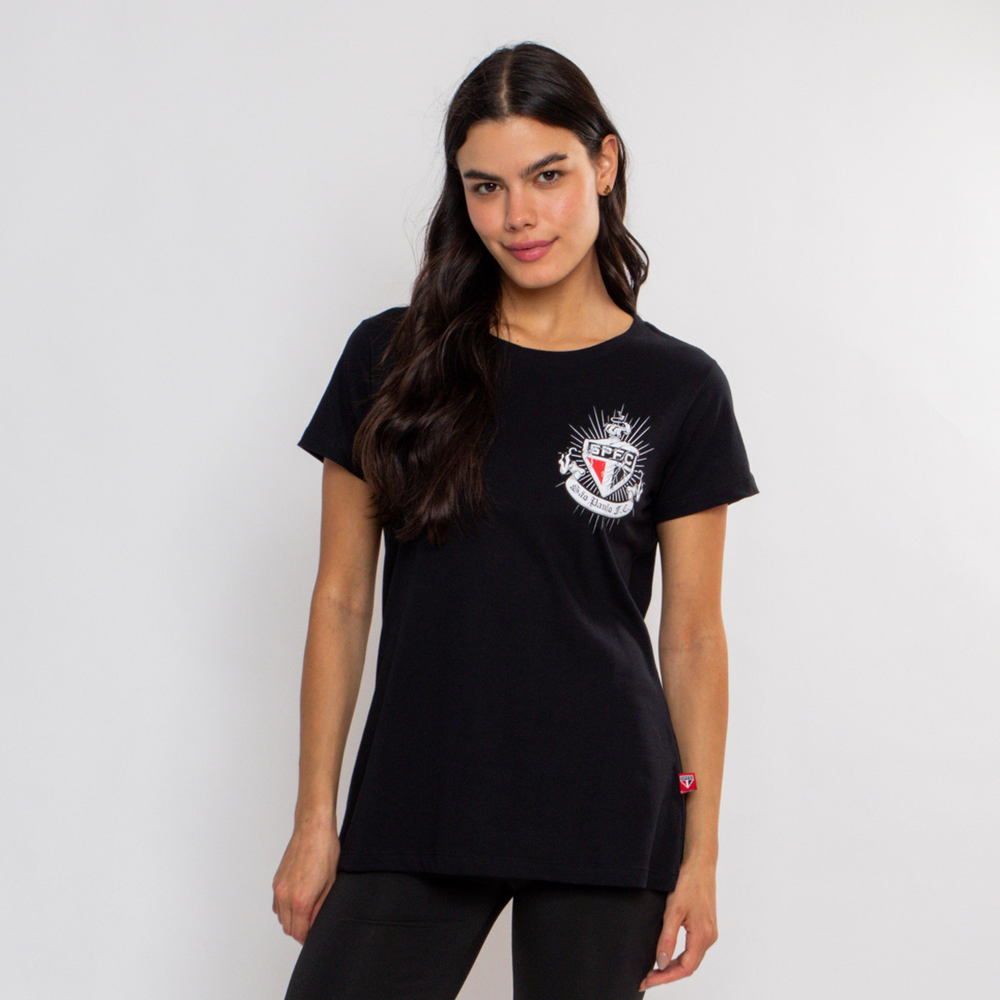 Camiseta São Paulo Clássica Feminina Preta Camiseta São Paulo Clássica Feminina Preta