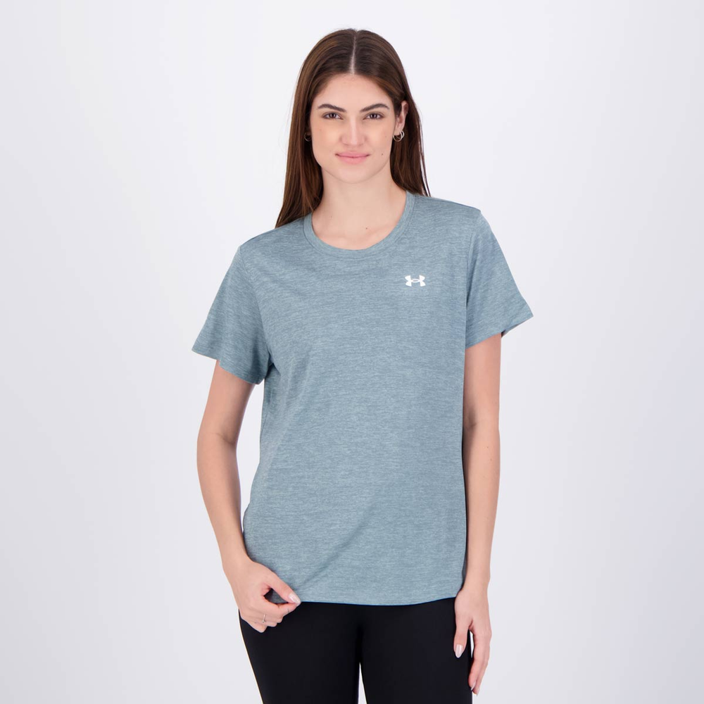 Camiseta Under Armour Tech Logo Feminina Azul Camiseta Under Armour Tech Logo Feminina Azul