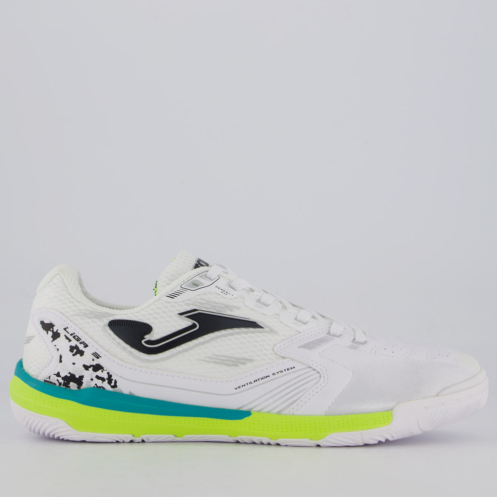 Chuteira Joma Liga 5 Futsal Branca, Verde e Preta Chuteira Joma Liga 5 Futsal Branca, Verde e Preta