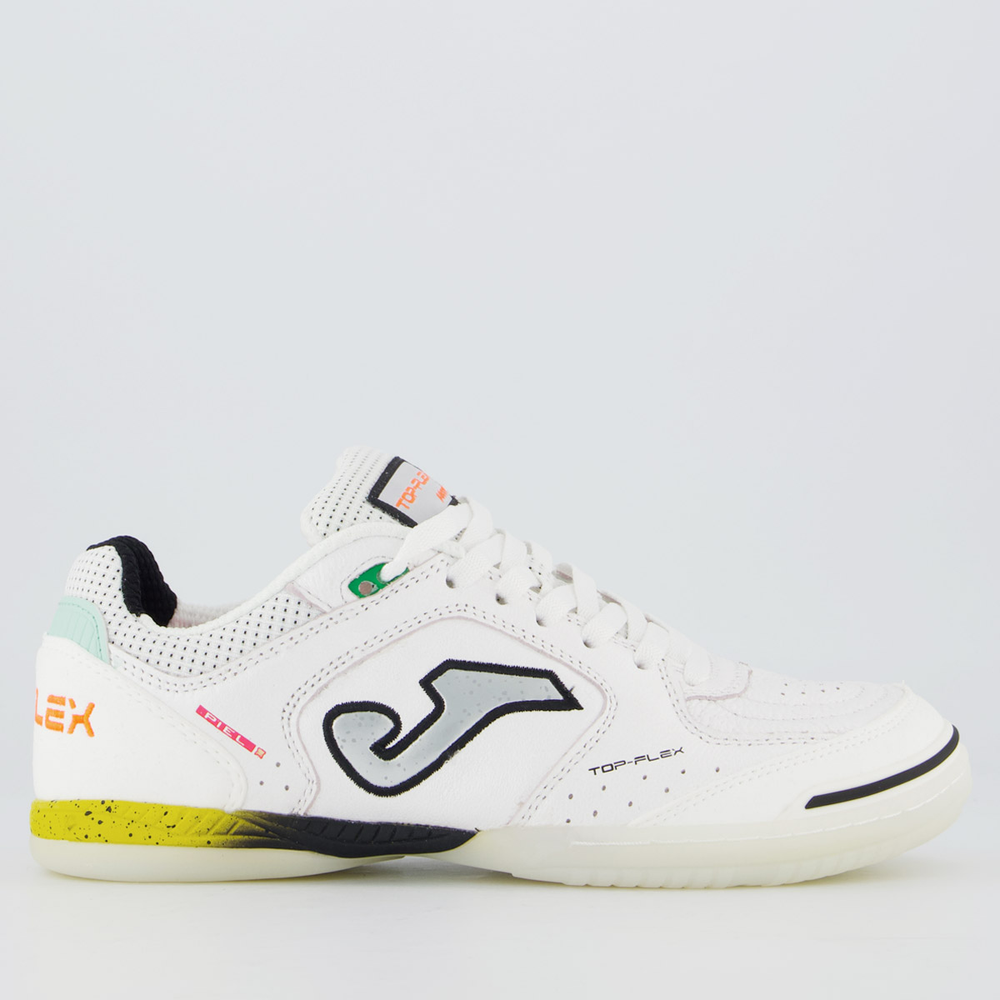 Chuteira Joma Top Flex Futsal Branca e Amarela Chuteira Joma Top Flex Futsal Branca e Amarela