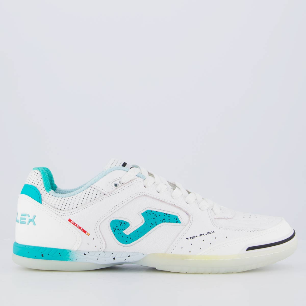 Chuteira Joma Top Flex Futsal Branca e Verde Água Chuteira Joma Top Flex Futsal Branca e Verde Água