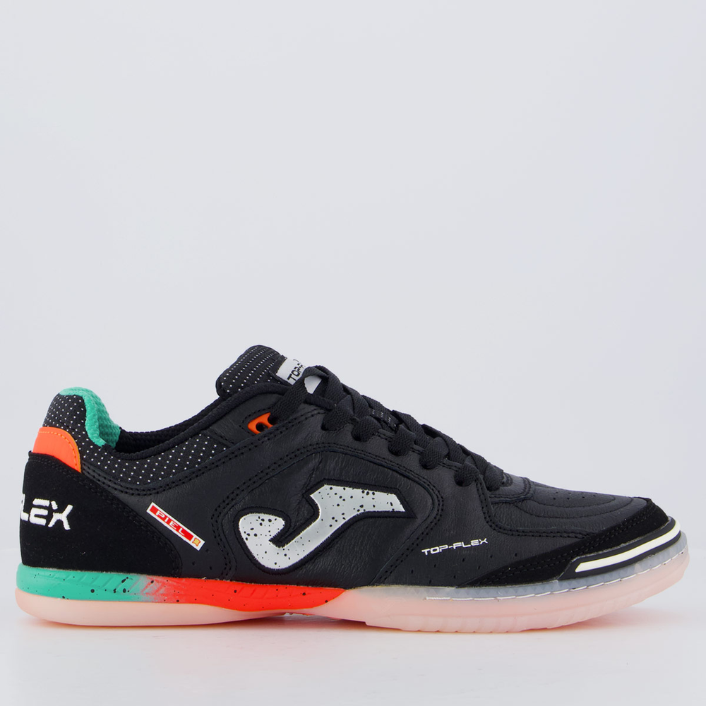 Chuteira Joma Top Flex Futsal Preta, Azul e Laranja Chuteira Joma Top Flex Futsal Preta, Azul e Laranja
