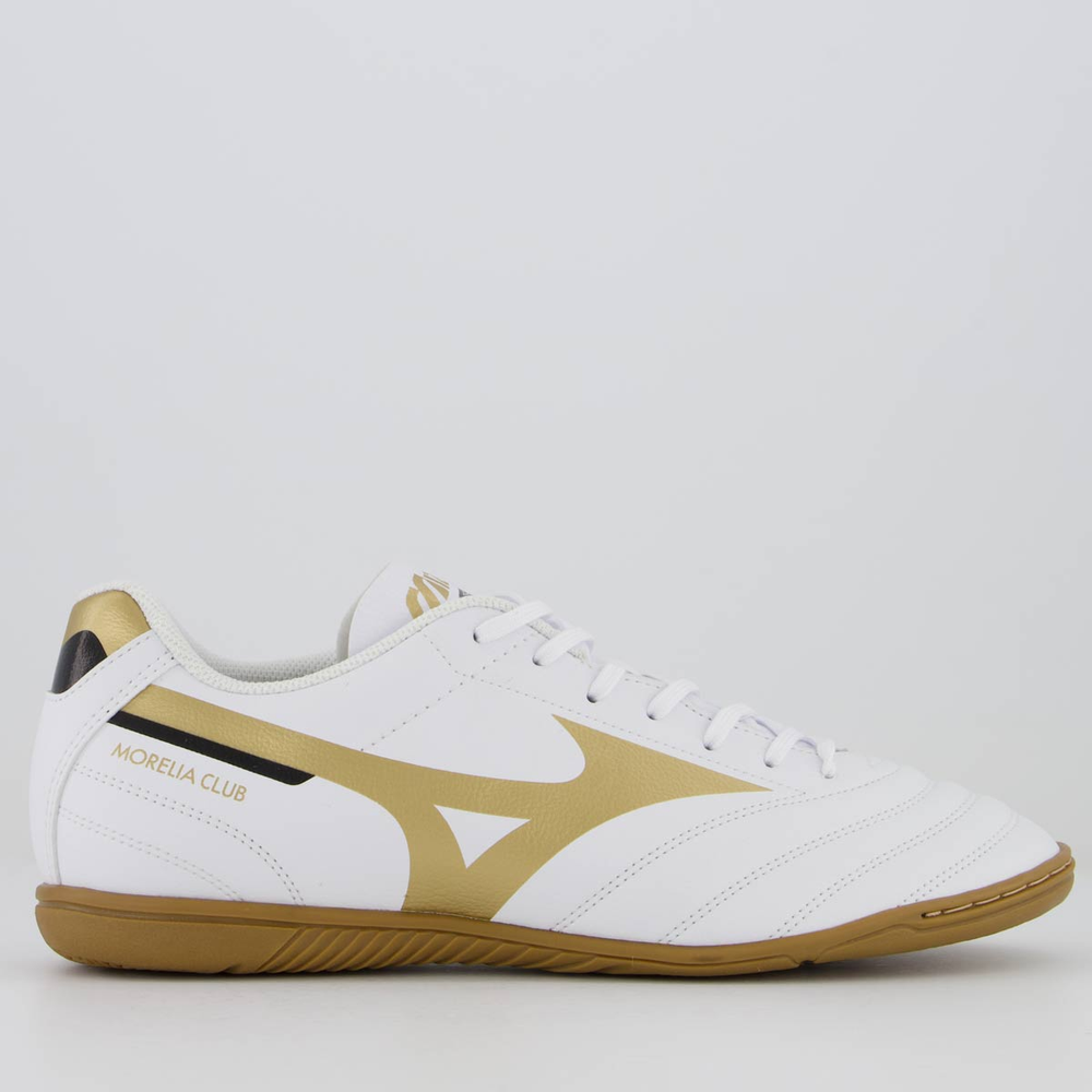 Chuteira Mizuno Morelia Club IN Futsal Branca e Dourada Chuteira Mizuno Morelia Club IN Futsal Branca e Dourada