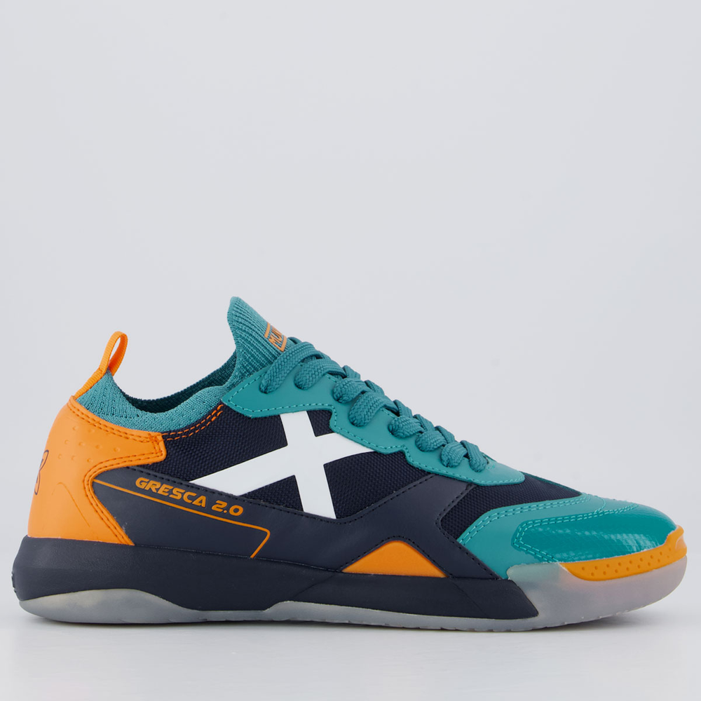Chuteira Munich New Gresca 2.0 Futsal Azul e Laran Chuteira Munich New Gresca 2.0 Futsal Azul e Laran
