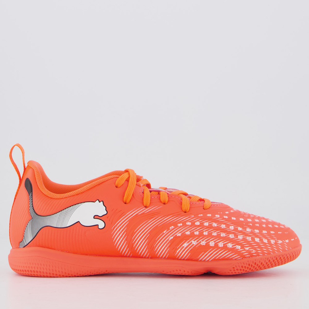 Chuteira Puma Future 9 Play IT Futsal Infantil Laranja e Branca Chuteira Puma Future 9 Play IT Futsal Infantil Laranja e Branca