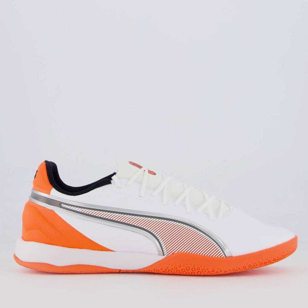 Chuteira Puma King Match IT Futsal Branca e Laranja Chuteira Puma King Match IT Futsal Branca e Laranja