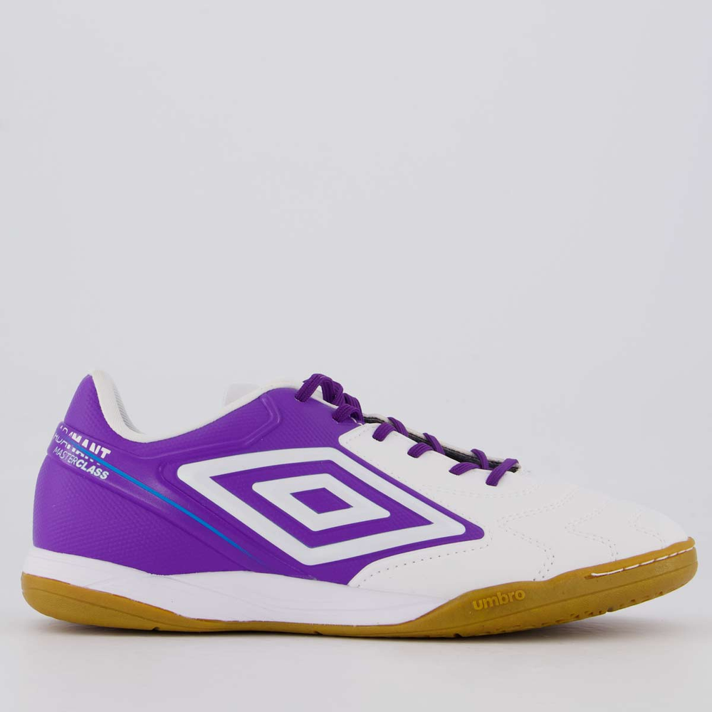 Chuteira Umbro Adamant Master Class Club Futsal Branca e Roxa Chuteira Umbro Adamant Master Class Club Futsal Branca e Roxa