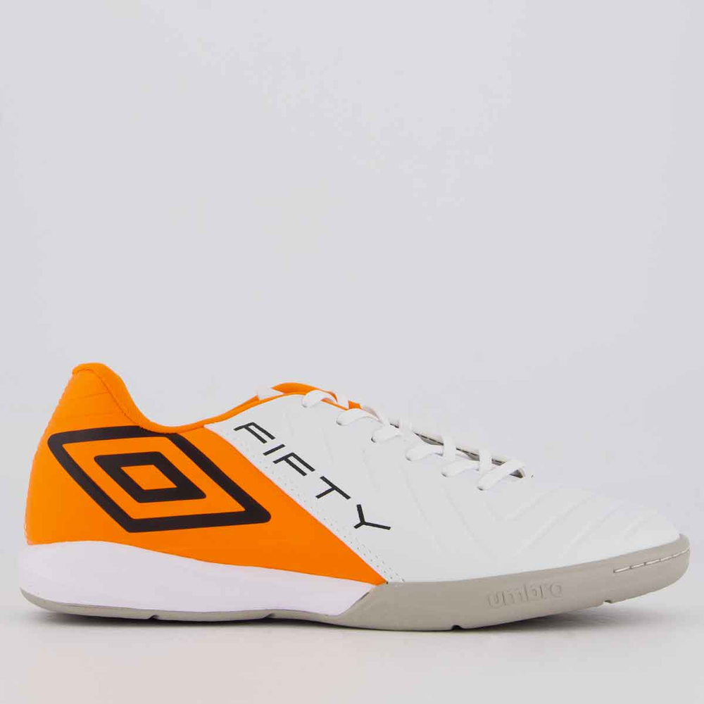 Chuteira Umbro Fifty VI Futsal Branca e Laranja Chuteira Umbro Fifty VI Futsal Branca e Laranja