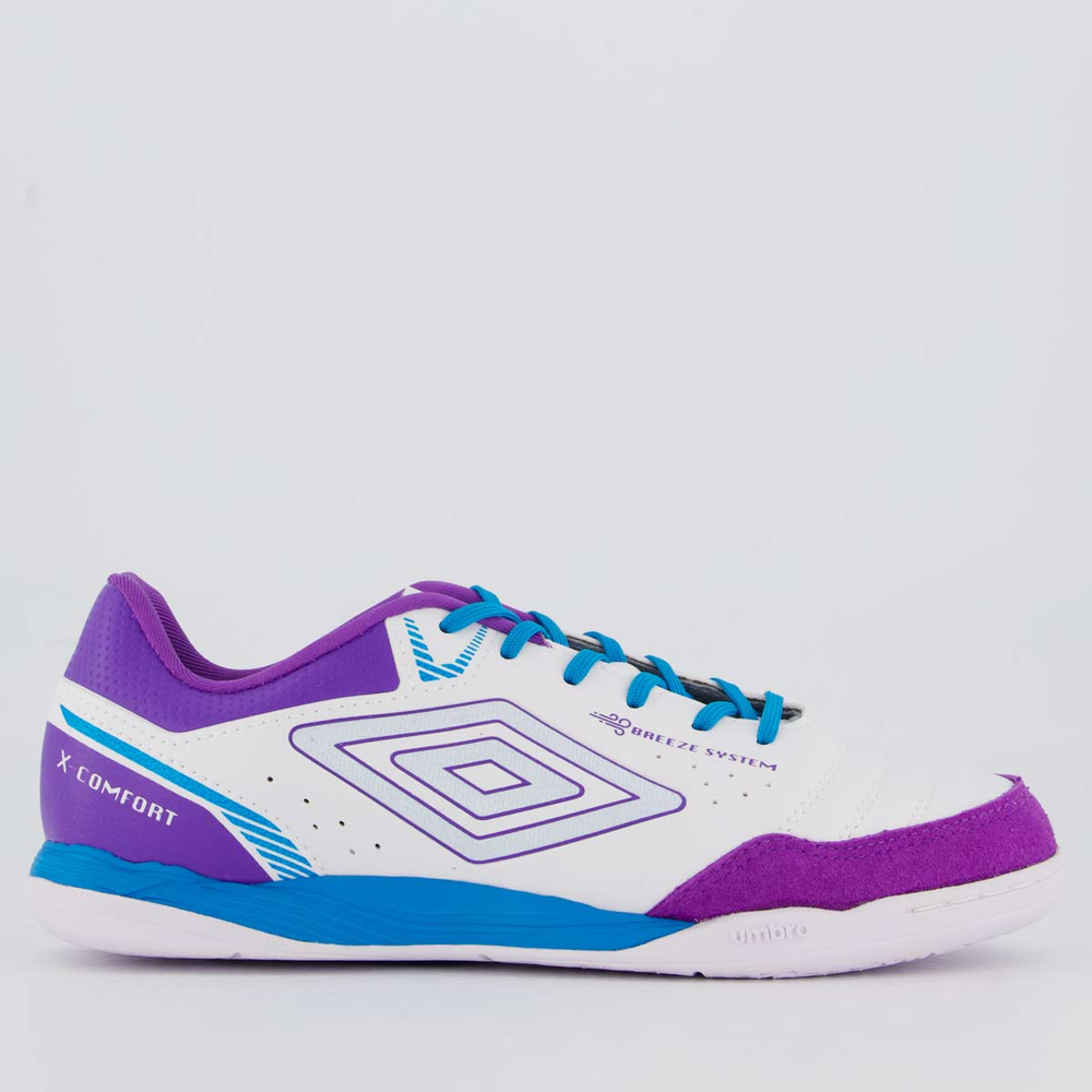 Chuteira Umbro X-Comfort Futsal Branca e Roxa