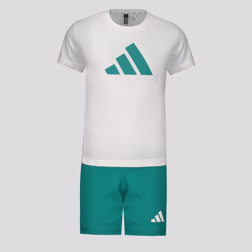Conjunto Adidas Essentials Big Logo Infantil Branco e Verde Conjunto Adidas Essentials Big Logo Infantil Branco e Verde