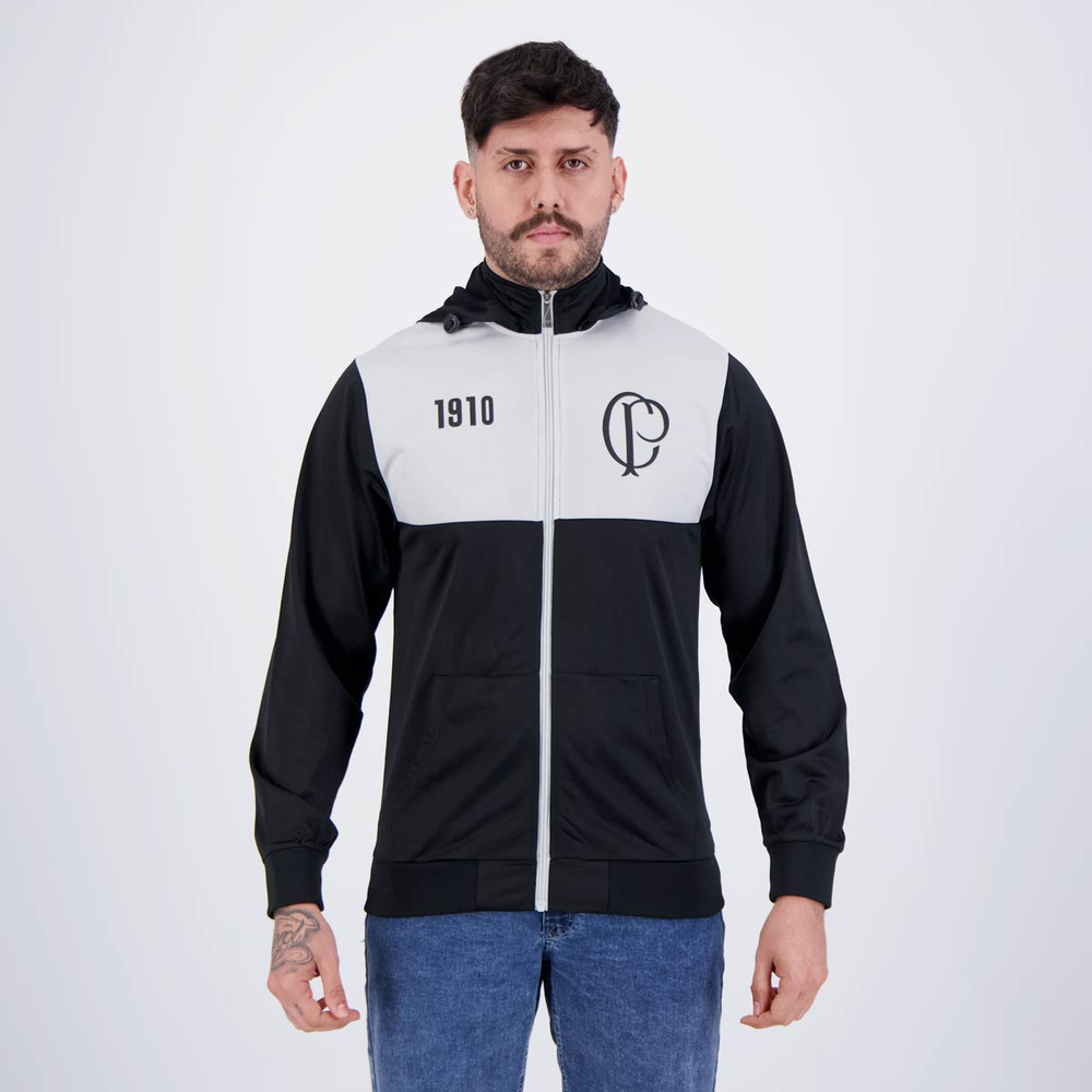 Jaqueta Corinthians Escudo Preta e Cinza Com Capuz Jaqueta Corinthians Escudo Preta e Cinza Com Capuz