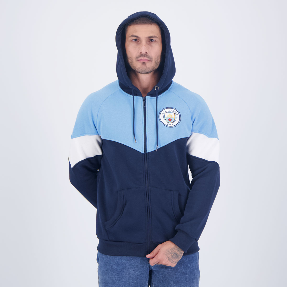 Jaqueta Moletom Manchester City Azul e Marinho Jaqueta Moletom Manchester City Azul e Marinho