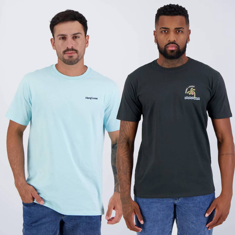 Kit 02 Camisetas Hang Loose Preta e Azul Kit 02 Camisetas Hang Loose Preta e Azul