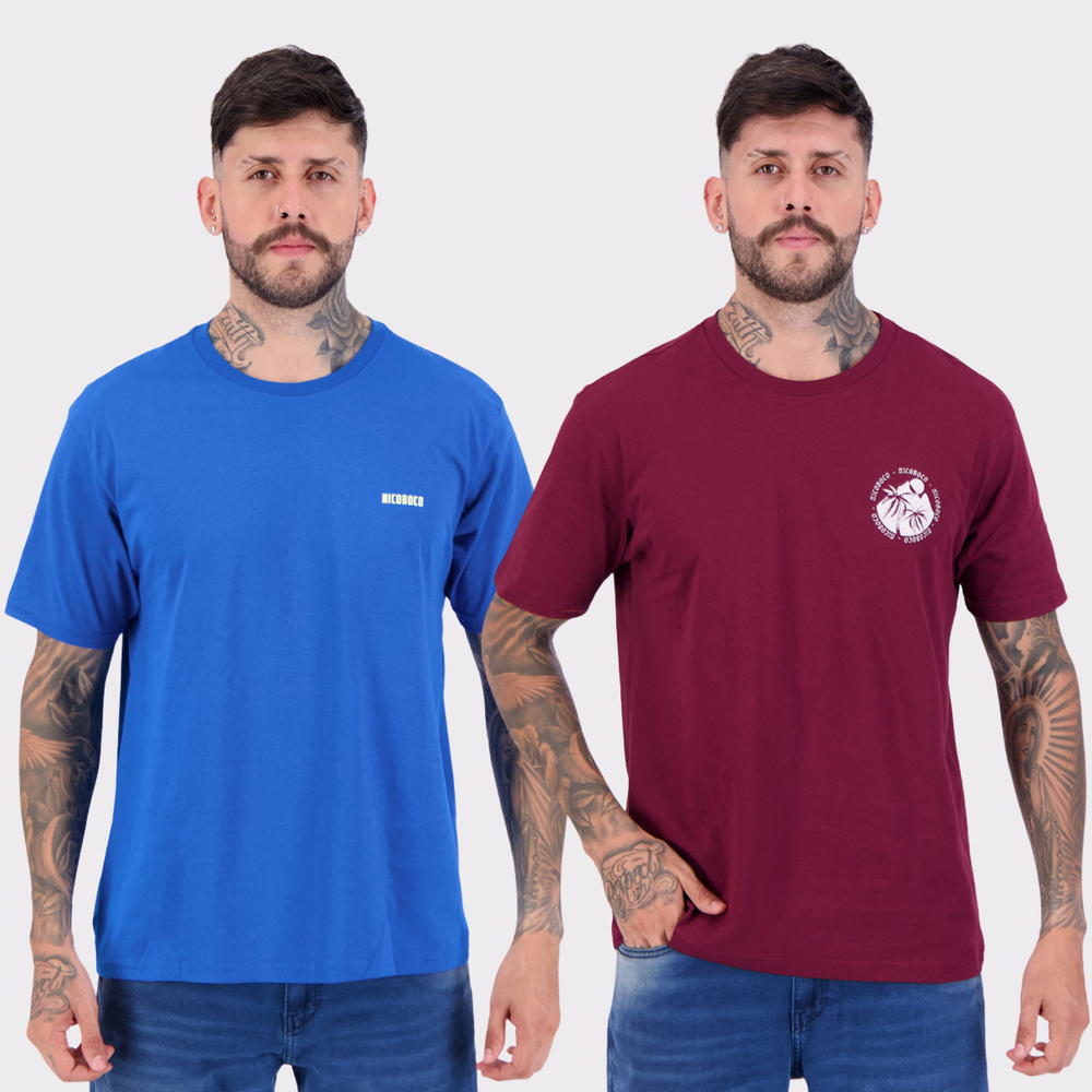 Kit 02 Camisetas Nicoboco Bordo e Azul Kit 02 Camisetas Nicoboco Bordo e Azul
