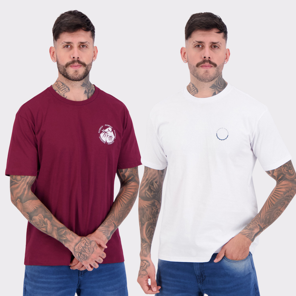 Kit 02 Camisetas Nicoboco Bordô e Branca Kit 02 Camisetas Nicoboco Bordô e Branca