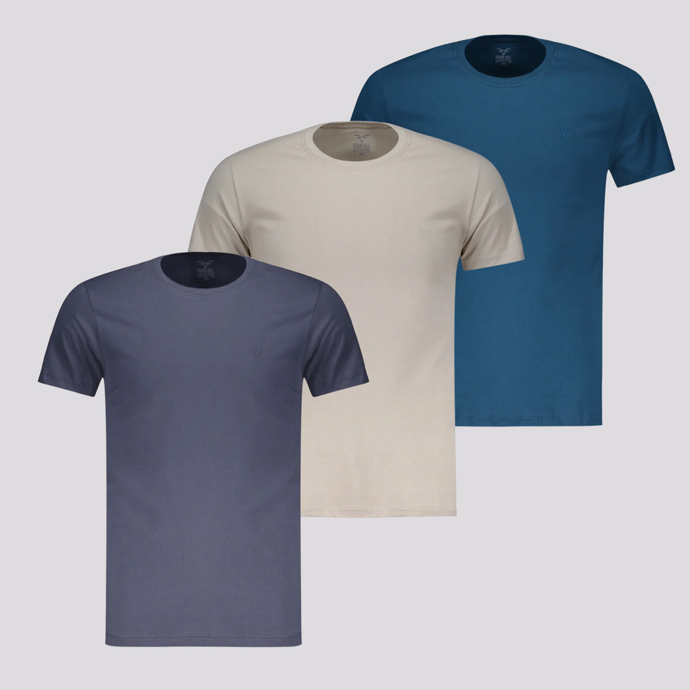 Kit 03 Camisetas Four All Prime Azul, Cinza e Bege Kit 03 Camisetas Four All Prime Azul, Cinza e Bege