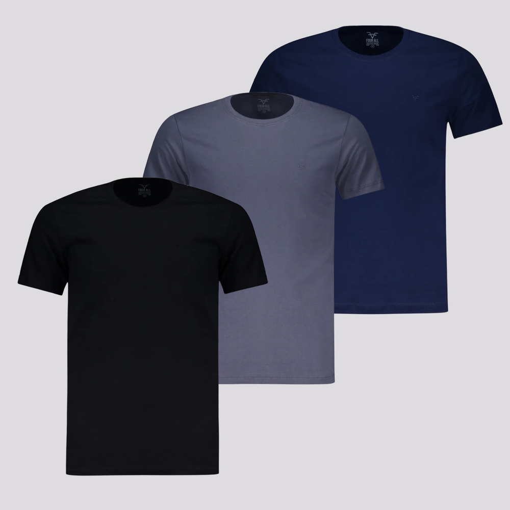 Kit 03 Camisetas Four All Prime Preta, Marinho e Cinza