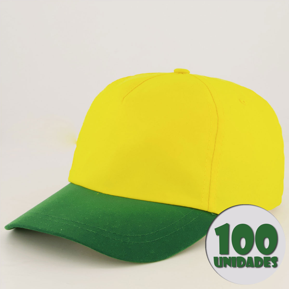 Kit 100 Bonés Dras Sports Amarelo e Verde Kit 100 Bonés Dras Sports Amarelo e Verde