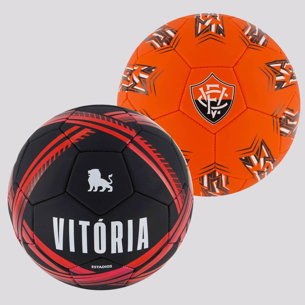 Kit 2 Bolas Vitória Estádios Campo Preta e Vermelha Kit 2 Bolas Vitória Estádios Campo Preta e Vermelha