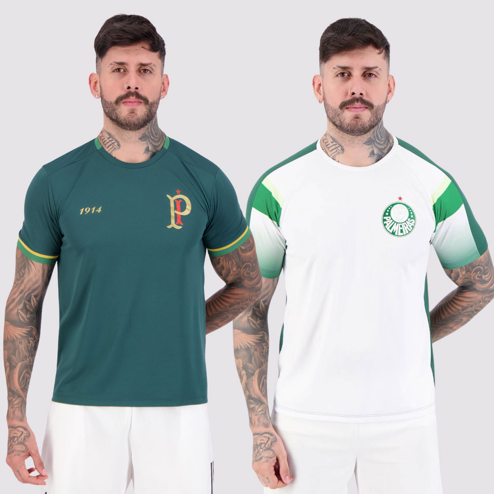 Kit 2 Camisas Palmeiras Energy e Alviverde Branca e Verde Kit 2 Camisas Palmeiras Energy e Alviverde Branca e Verde