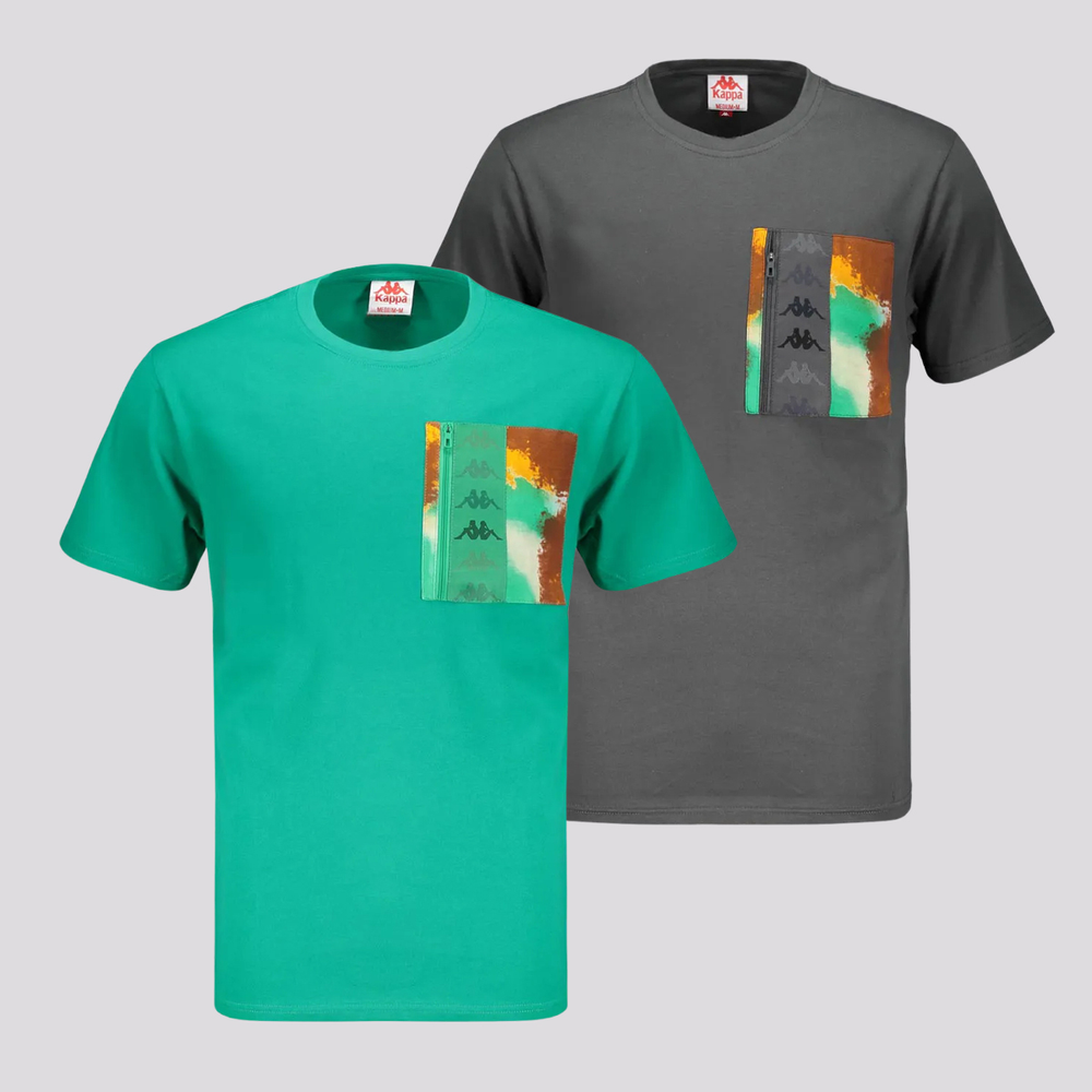 Kit 2 Camisetas Kappa Glenn Graphik Cinza e Verde Kit 2 Camisetas Kappa Glenn Graphik Cinza e Verde