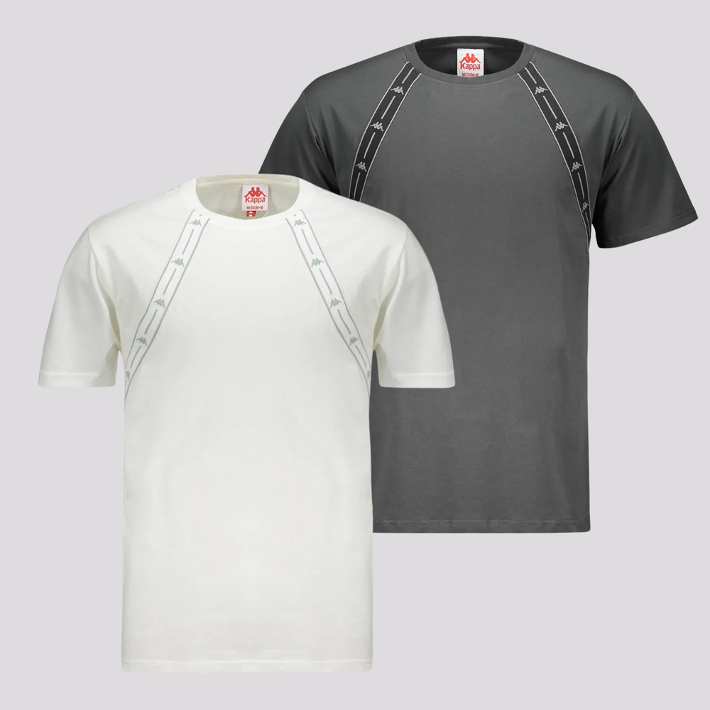 Kit 2 Camisetas Kappa JPN Gund Cinza e Branca Kit 2 Camisetas Kappa JPN Gund Cinza e Branca
