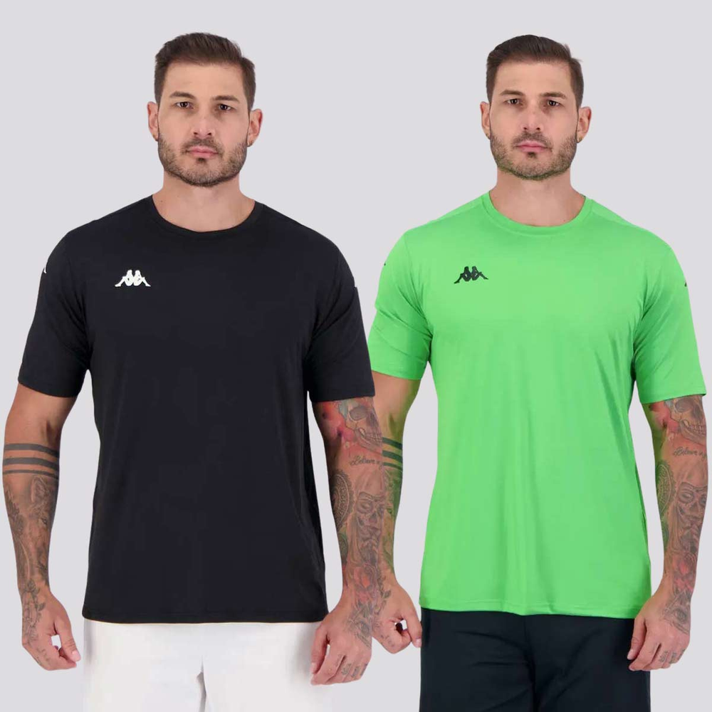Kit 2 Camisetas Kappa Lawson Verde e Preta Kit 2 Camisetas Kappa Lawson Verde e Preta