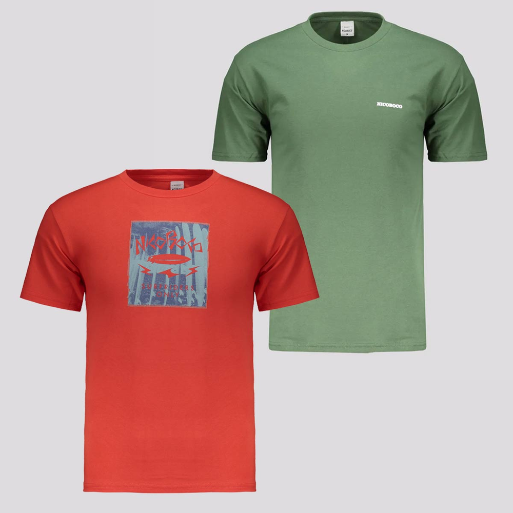 Kit 2 Camisetas Nicoboco Verde e Vermelho Kit 2 Camisetas Nicoboco Verde e Vermelho