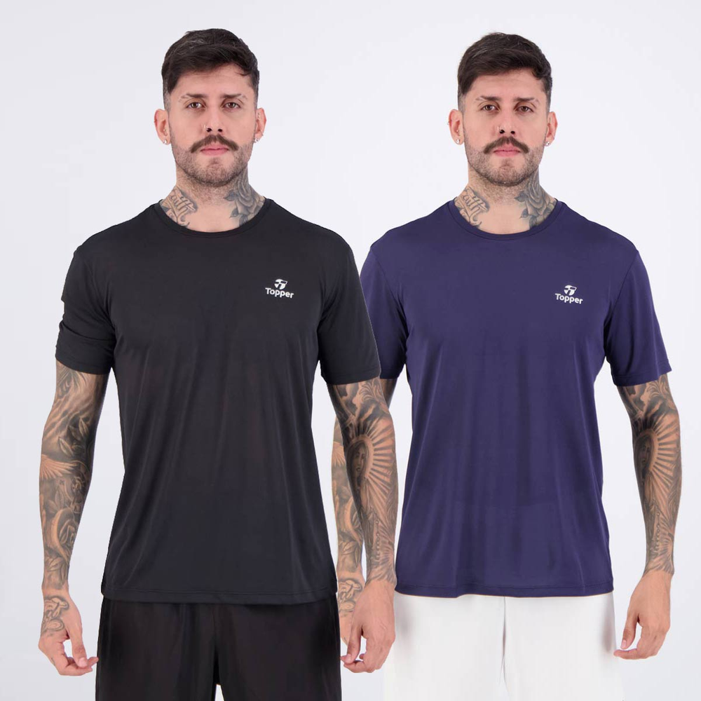 Kit 2 Camisetas Topper Spirit Preta e Marinho Kit 2 Camisetas Topper Spirit Preta e Marinho