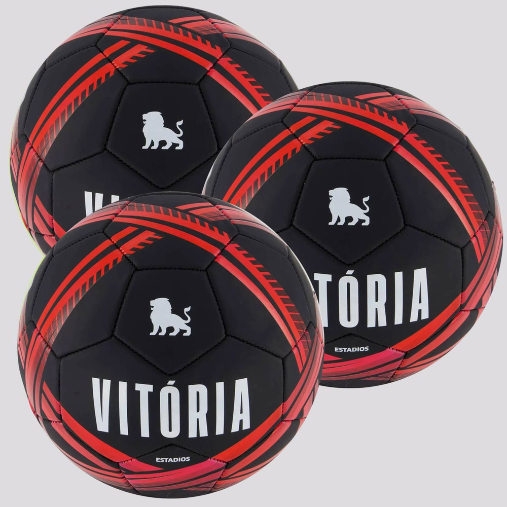 Kit 3 Bolas Vitória Estádios 24 Campo Preta e Vermelha Kit 3 Bolas Vitória Estádios 24 Campo Preta e Vermelha