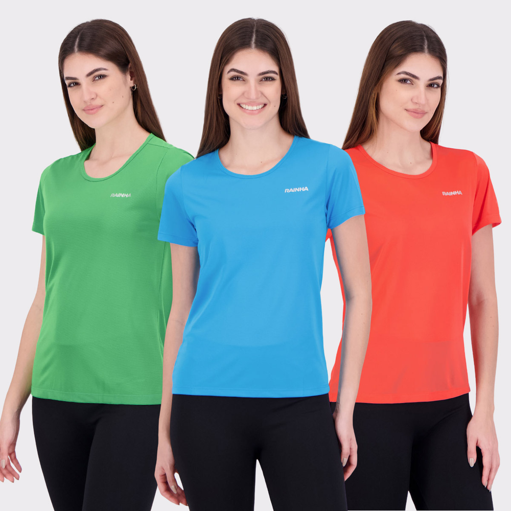 Kit 3 Camisetas Rainha Feminina Azul e Verde e Vermelha Kit 3 Camisetas Rainha Feminina Azul e Verde e Vermelha
