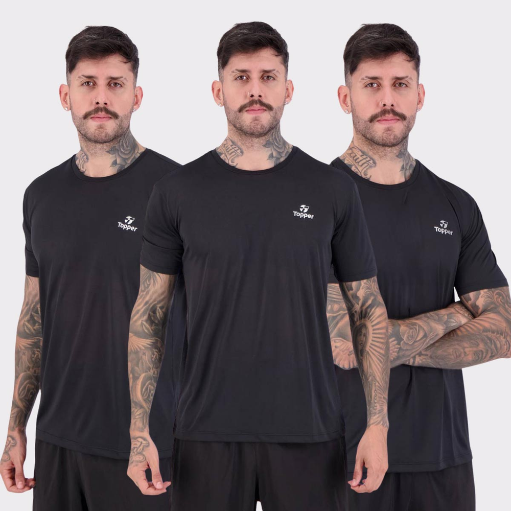 Kit 3 Camisetas Topper Spirit Preta Kit 3 Camisetas Topper Spirit Preta