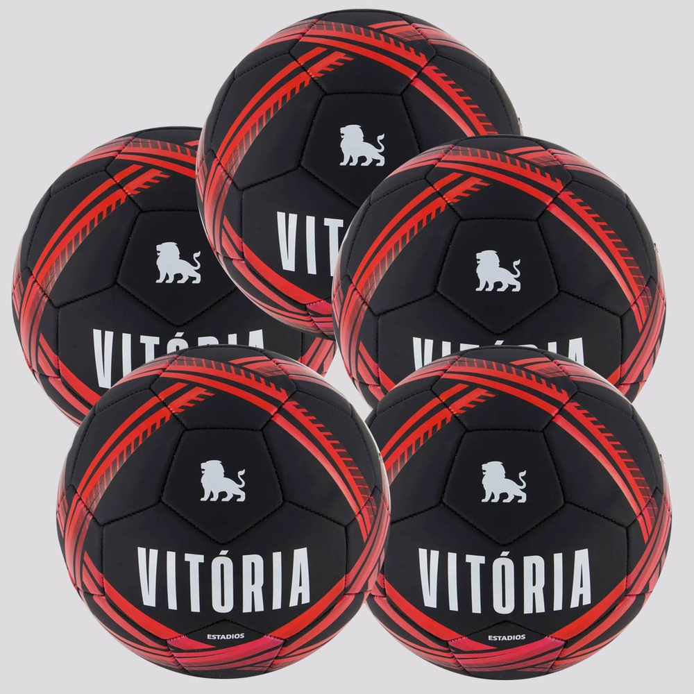 Kit 5 Bolas Vitória Estádios 24 Campo Preta e Vermelha Kit 5 Bolas Vitória Estádios 24 Campo Preta e Vermelha