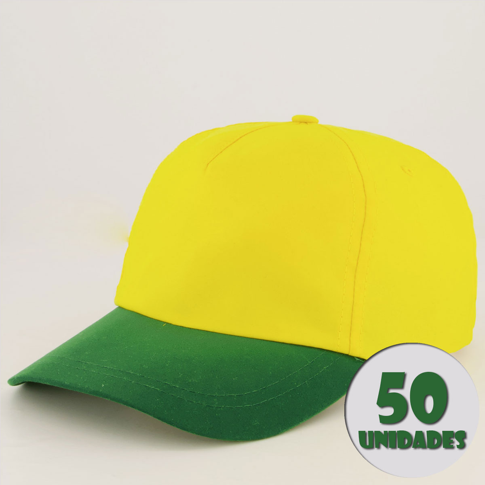 Kit 50 Bonés Dras Sports Amarelo e Verde Kit 50 Bonés Dras Sports Amarelo e Verde