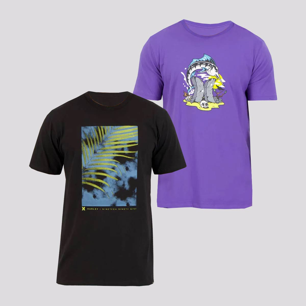 Kit com 2 Camisetas Hurley Preta e Roxa Kit com 2 Camisetas Hurley Preta e Roxa