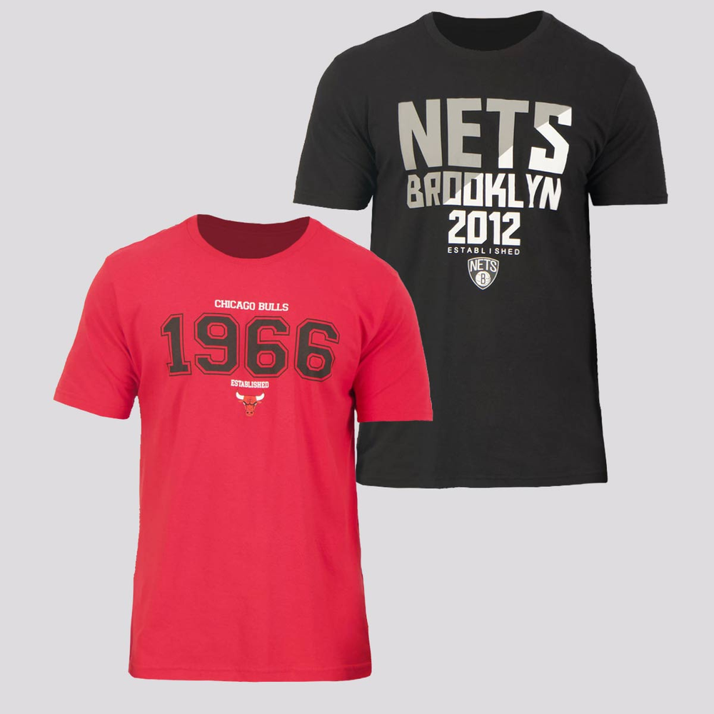 Kit de 2 Camisetas NBA Chicago e Nets Kit de 2 Camisetas NBA Chicago e Nets