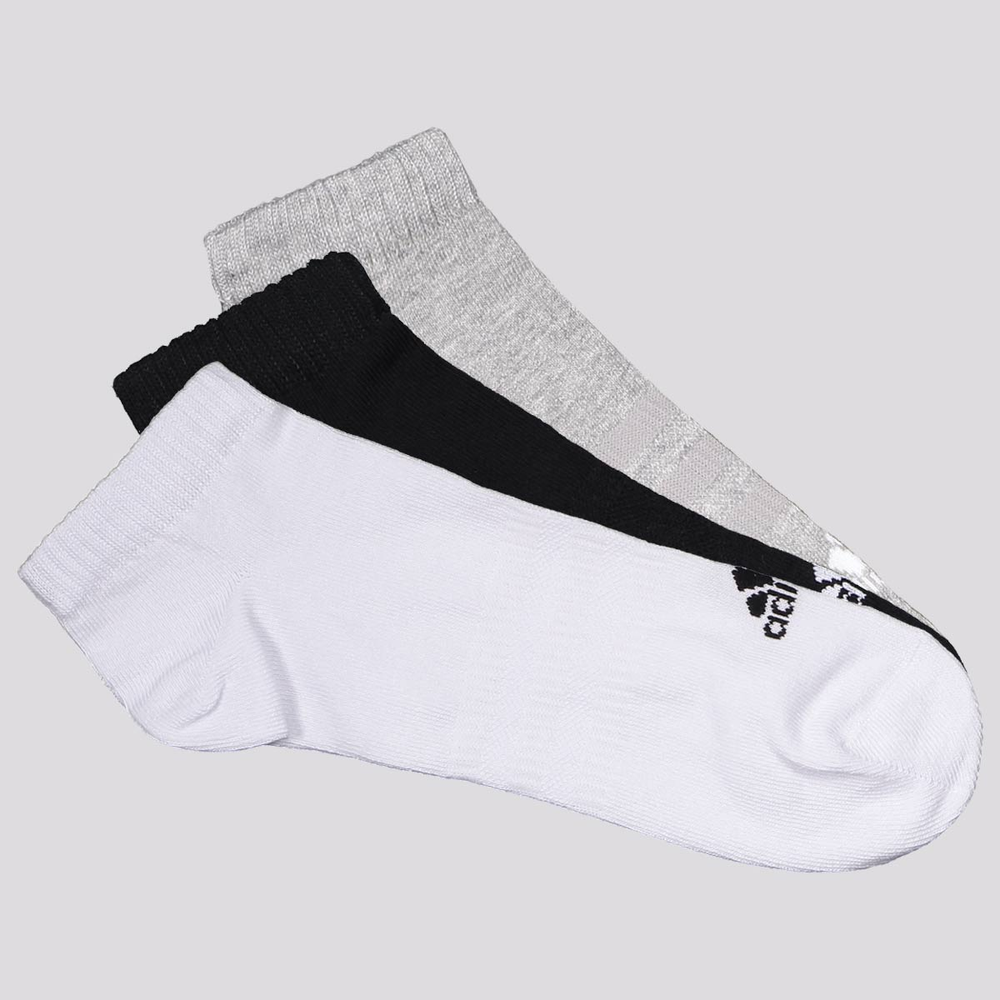 Kit Meia Adidas 3 Pares No Show Sportswear Cinza Branco e Preto Kit Meia Adidas 3 Pares No Show Sportswear Cinza Branco e Preto