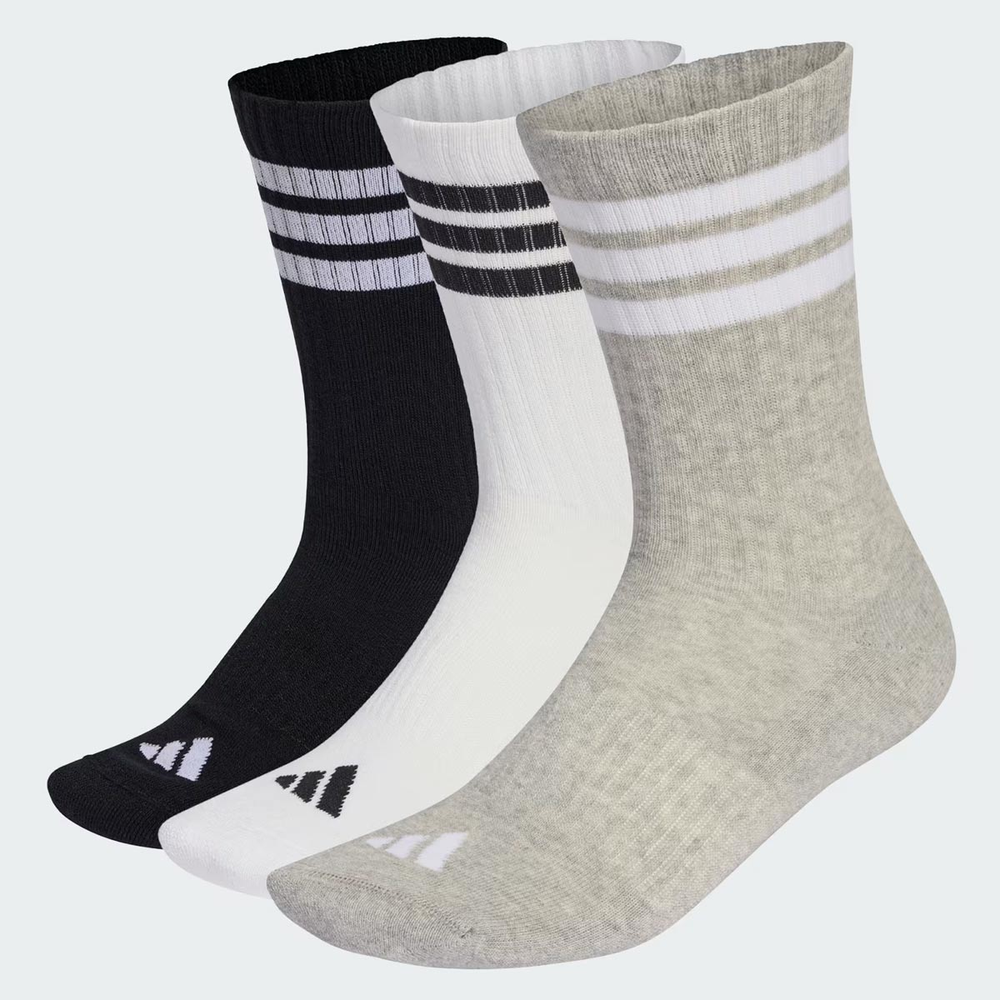 Kit Meia Adidas 3 Stripes CRW 3 Pares Cinza Branca e Preta Kit Meia Adidas 3 Stripes CRW 3 Pares Cinza Branca e Preta