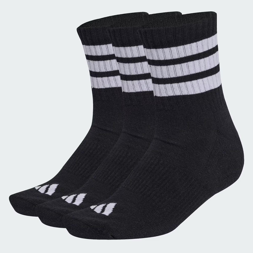 Kit Meia Adidas 3 Stripes ESS Mid 3 Pares Preta e Branca Kit Meia Adidas 3 Stripes ESS Mid 3 Pares Preta e Branca