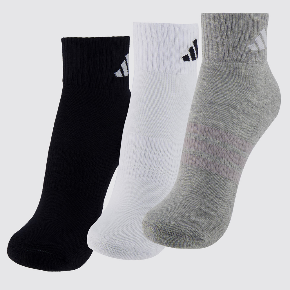 Kit Meia Adidas ESS Ank 3 Pares Cinza, Branca e Preta