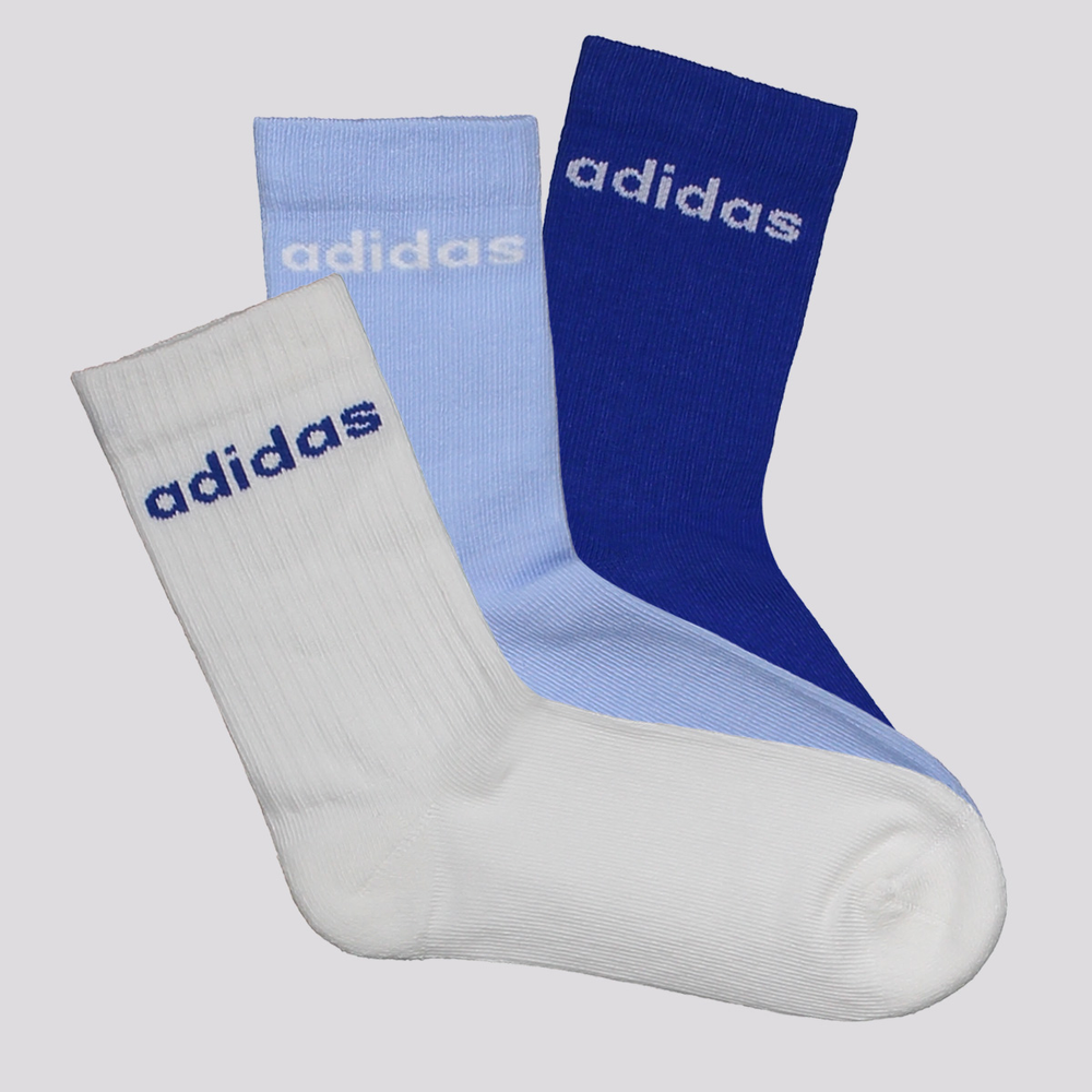 Kit Meia Adidas ESS Linear Crew 3 Pares Infantil Branca e Azul Kit Meia Adidas ESS Linear Crew 3 Pares Infantil Branca e Azul