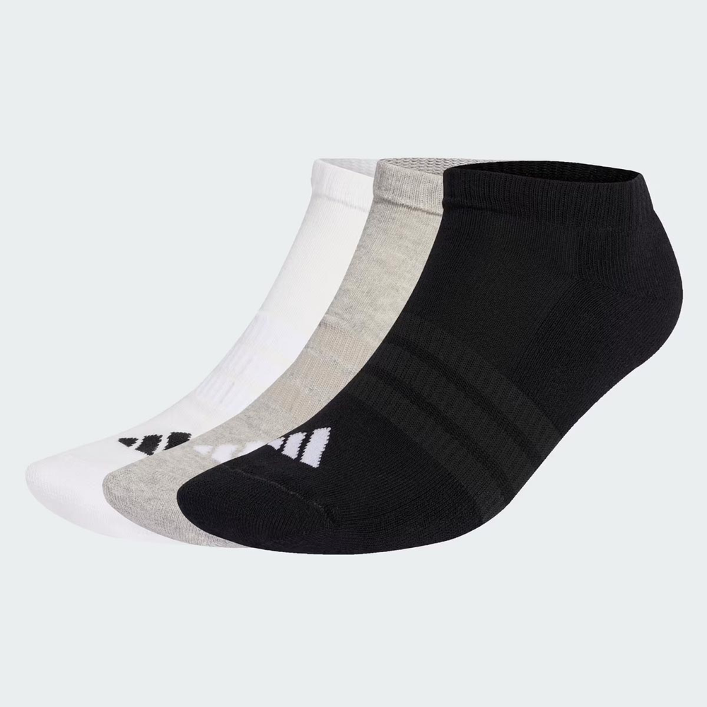 Kit Meia Adidas ESS Low 3 Pares Cinza Branca e Preta