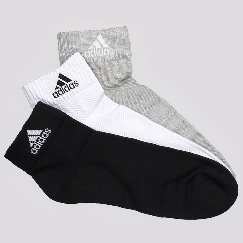 Kit Meia Adidas Logo Cano Médio 3 Pares Branca Preta e Cinza Kit Meia Adidas Logo Cano Médio 3 Pares Branca Preta e Cinza