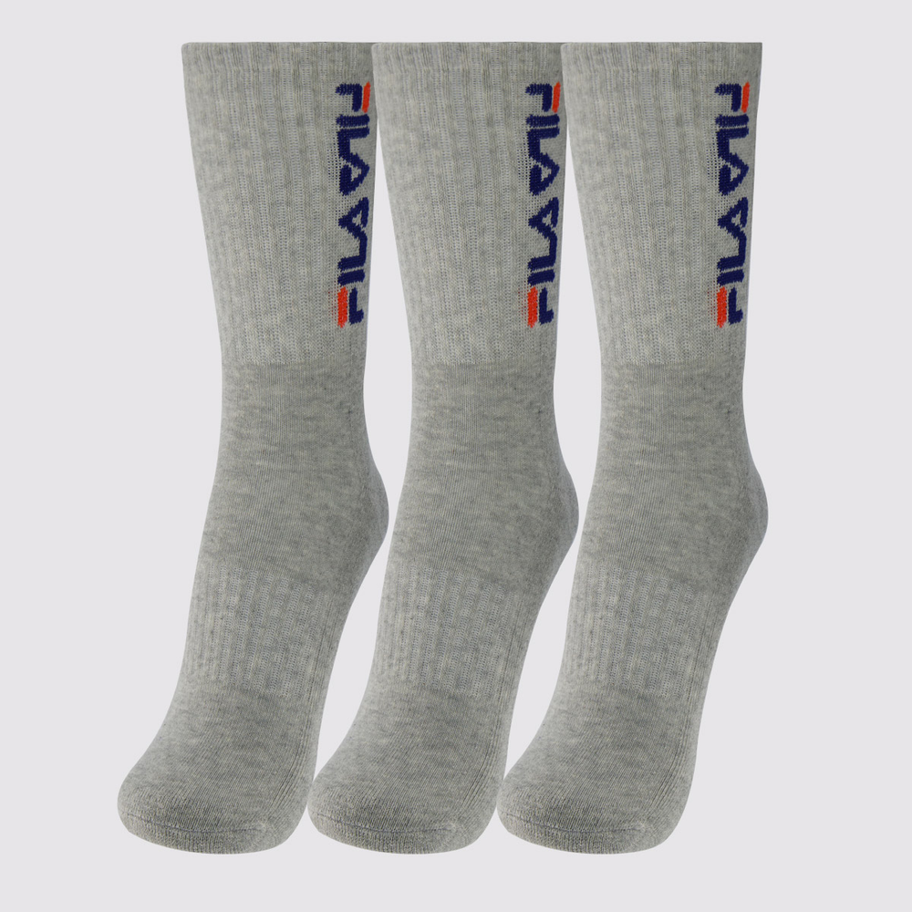 Kit Meia Fila 3 Pares Cano Alto Double Cinza Kit Meia Fila 3 Pares Cano Alto Double Cinza