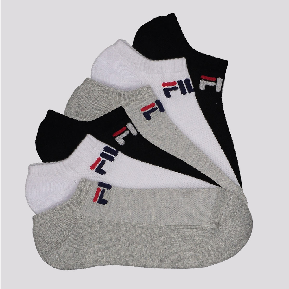 Kit Meia Fila Light 6 Pares Cano Curto Cinza Branca e Preta Kit Meia Fila Light 6 Pares Cano Curto Cinza Branca e Preta