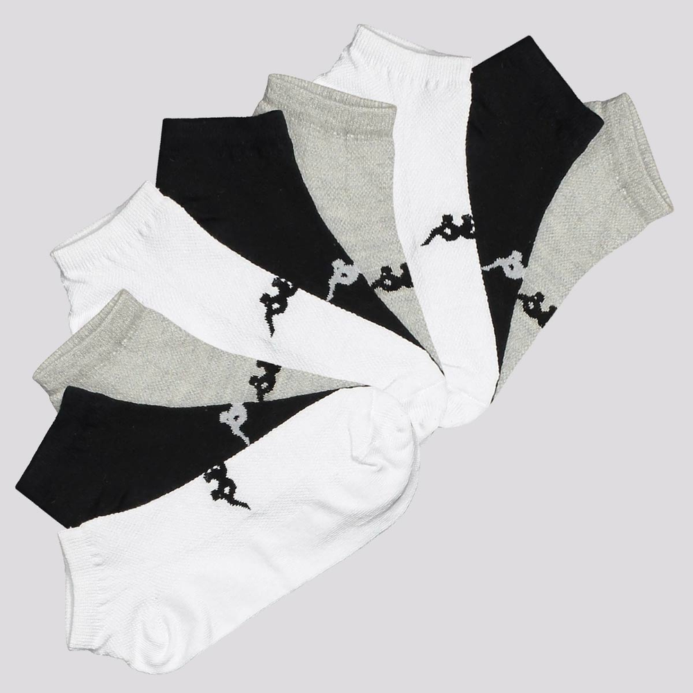 Kit Meia Kappa 9 Pares Sapatilha Branca Cinza e Preta Kit Meia Kappa 9 Pares Sapatilha Branca Cinza e Preta