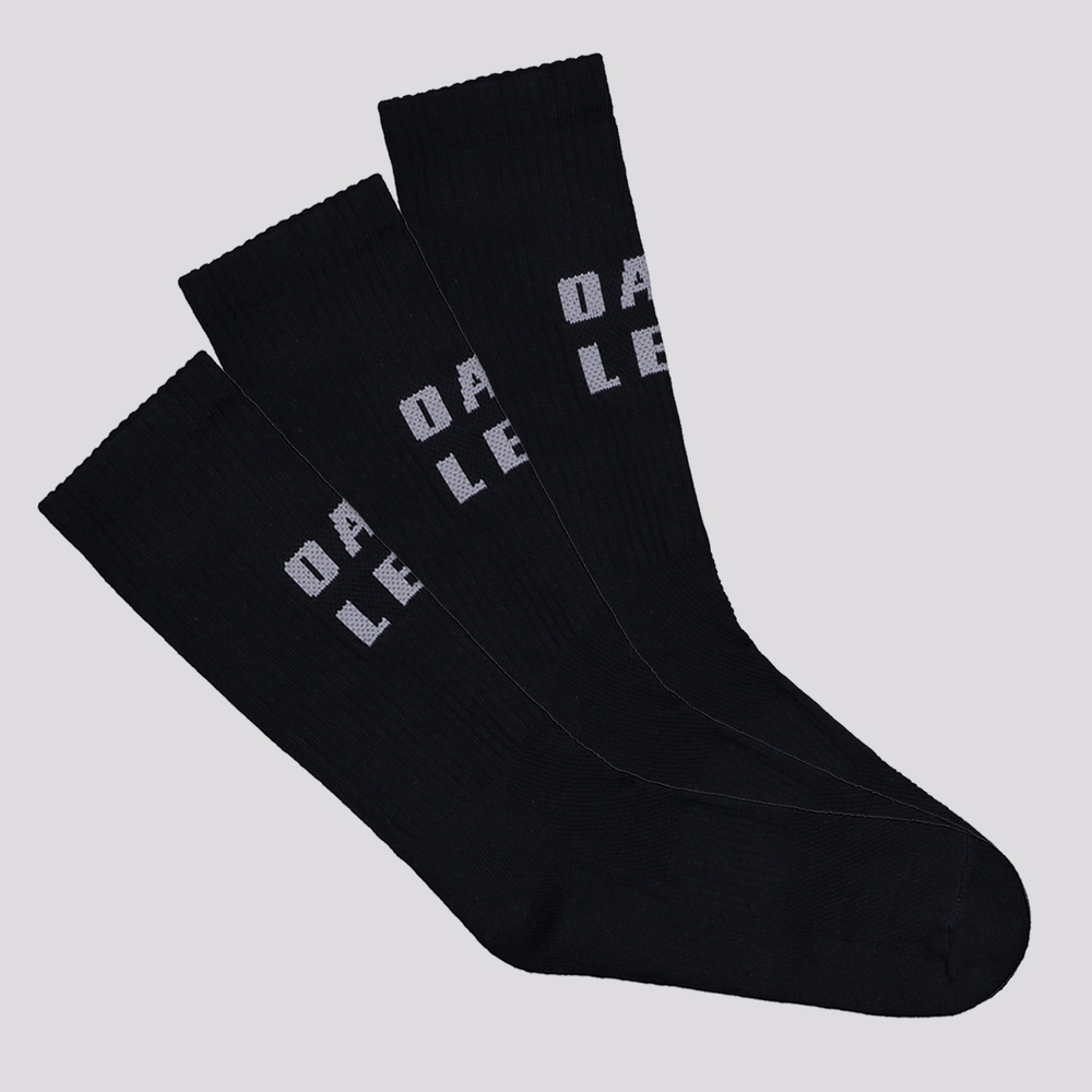 Kit Meia Oakley Bark Crew 3 Pares Cano Alto Preta Kit Meia Oakley Bark Crew 3 Pares Cano Alto Preta