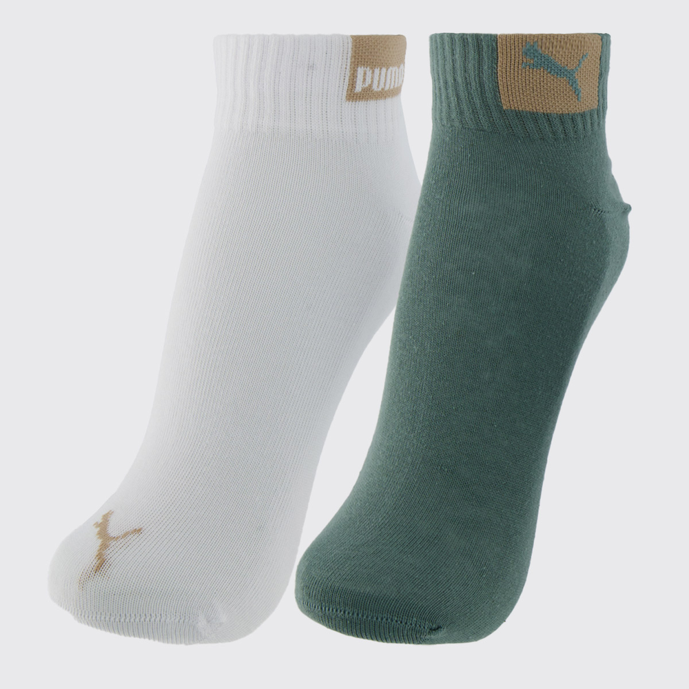 Kit Meia Puma Cano Baixo 2 Pares Verde e Branca Kit Meia Puma Cano Baixo 2 Pares Verde e Branca